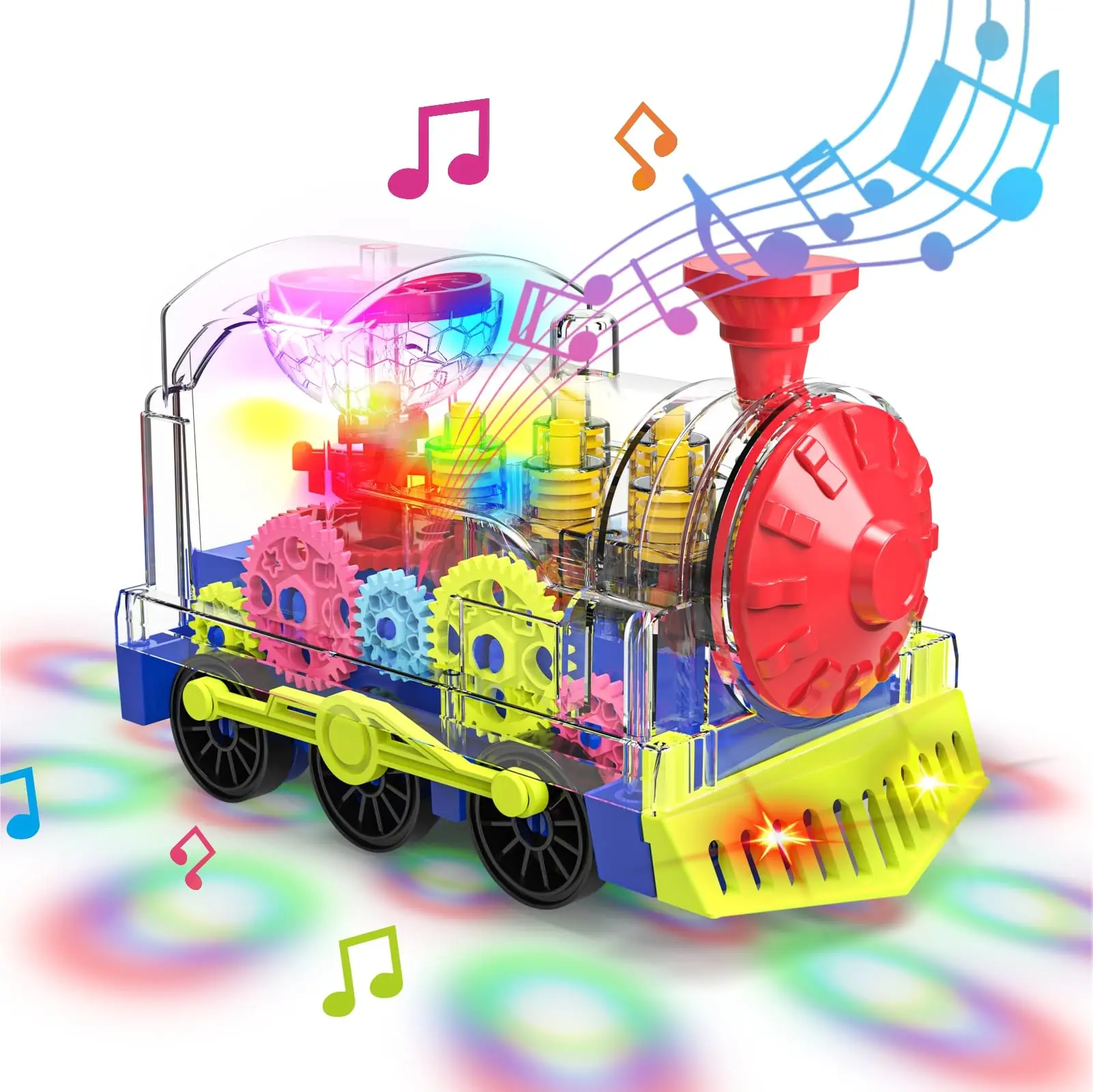 Light Up Train Toy for Toddlers: Transparent Gear Car Toy for Kids with Cool Light and Music Educational Crawling Toys for Baby