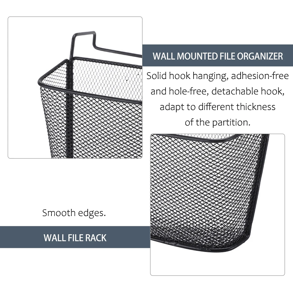 

Sturdy Iron Desk Hanging Basket Office Storage Organizer Files Pens Container Multi-Use Rack Dorm Supply Space-Saving Holder