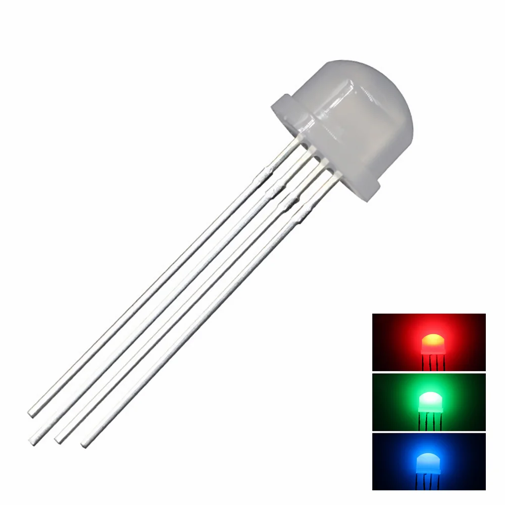 10Pcs 8mm Fog Diffused RGB LED Diode Lights 4Pins Common Cathode/Anode Straw Hat Electronics Components Light Emitting Diodes