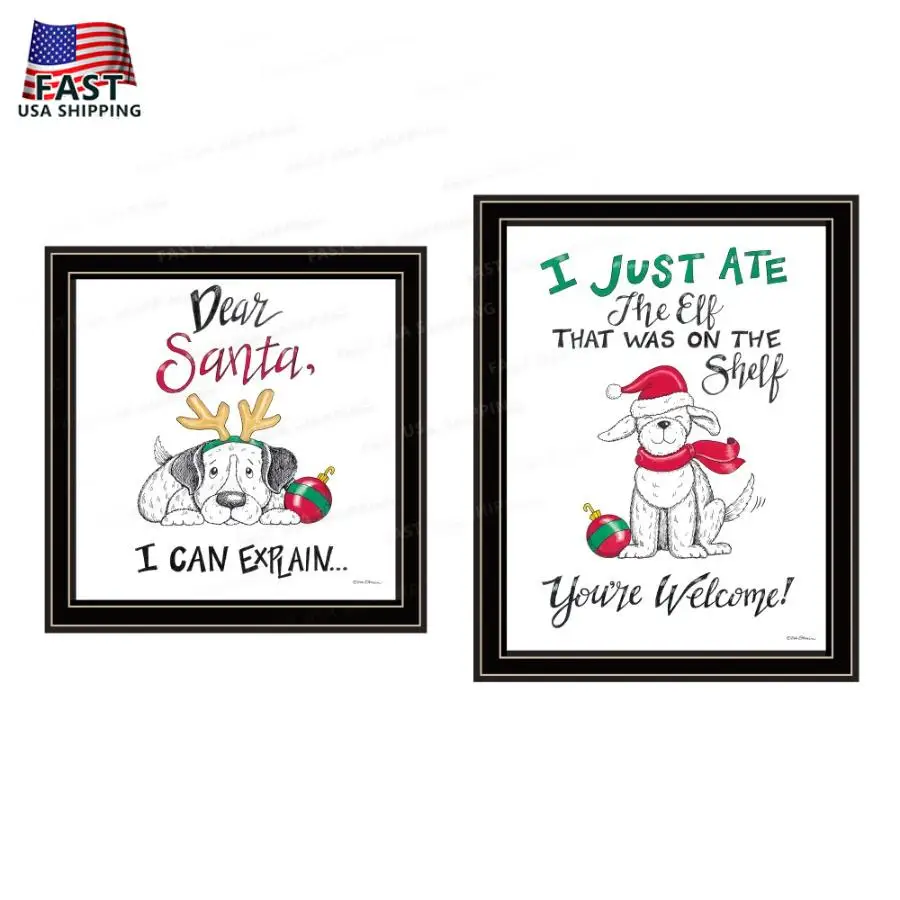 2-Piece Vignette Dear Santa I Can Explain Black Framed Wall Art for Living Room Bedroom Wall Art Print for Home Decor