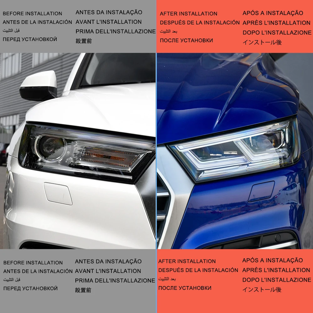For Audi Q5 2018-2020 LED Auto Low To High Spec Upgrade Headlights Assembly Projector Lens Car Tool Accessories Plug and Play