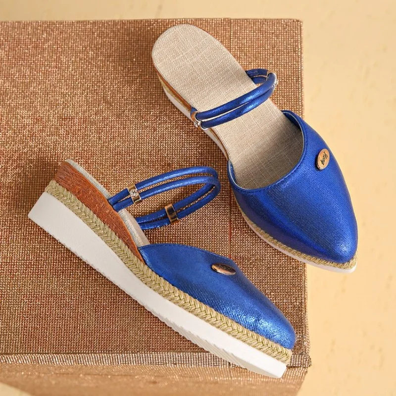 Sommermode für Damen, Espadrilles, geschlossene Zehenpartie, Keilsandalen mit Schnallenriemen, Gladiator-Schuhe, Plateau-Sandalen für Damen