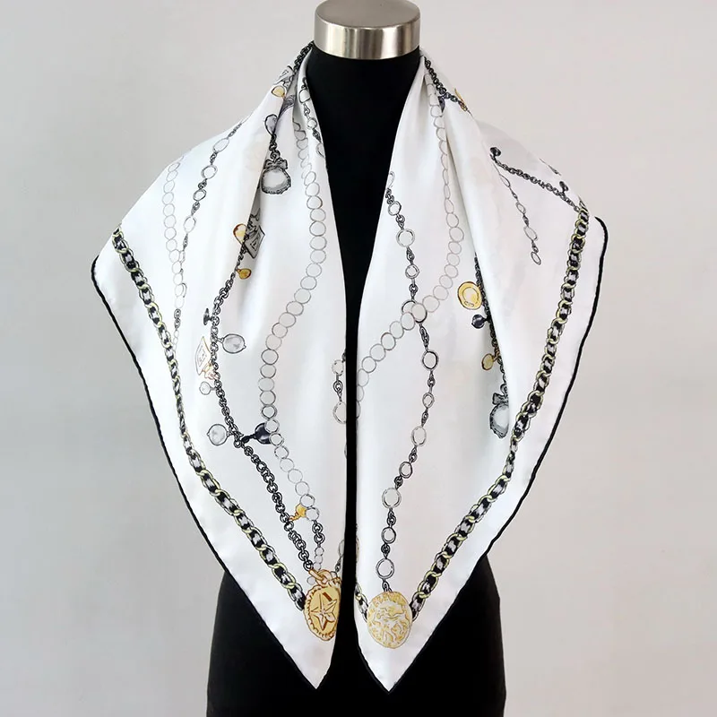 Immagine 3: Sciarpa in Seta 100% Pesante da Donna, Elegante Foulard Quadrato Grande in Seta, Sciarpa per Capelli, Hijab 88x88CM