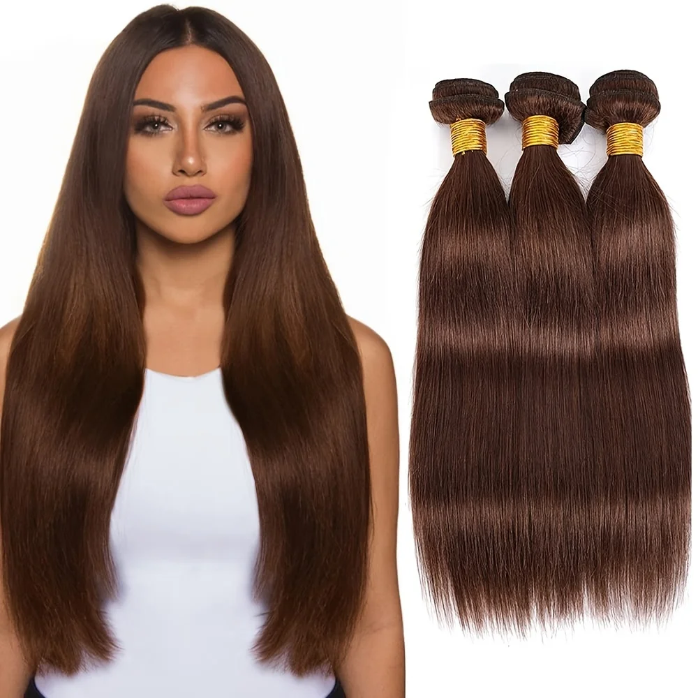 

Straight Chocolate Brown Human Hair Bundles #4 Brown Real Human Hair Extensions For Women