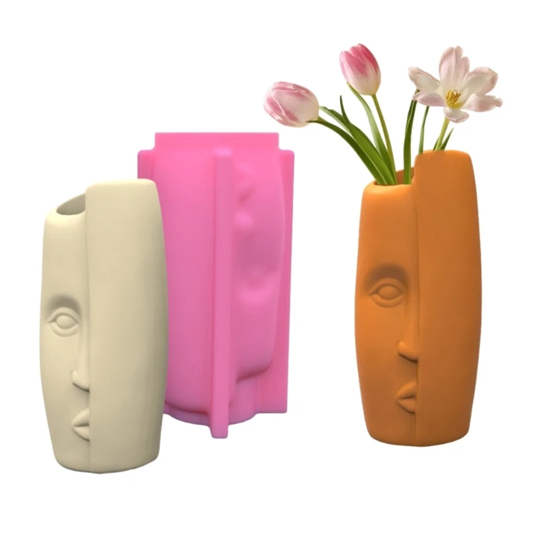 Human Face Art Silicone Pot Vase Mold Succulent Flowerpot Clay Cement Plaster Molds DIY Home Garden Flower Pots Mould