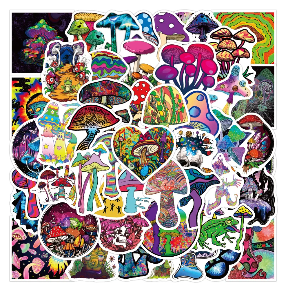 50 قطعة حقيبة الفطر الملونة الغيتار دراجة نارية بطارية شاحنة ملصقات مقاومة للماء