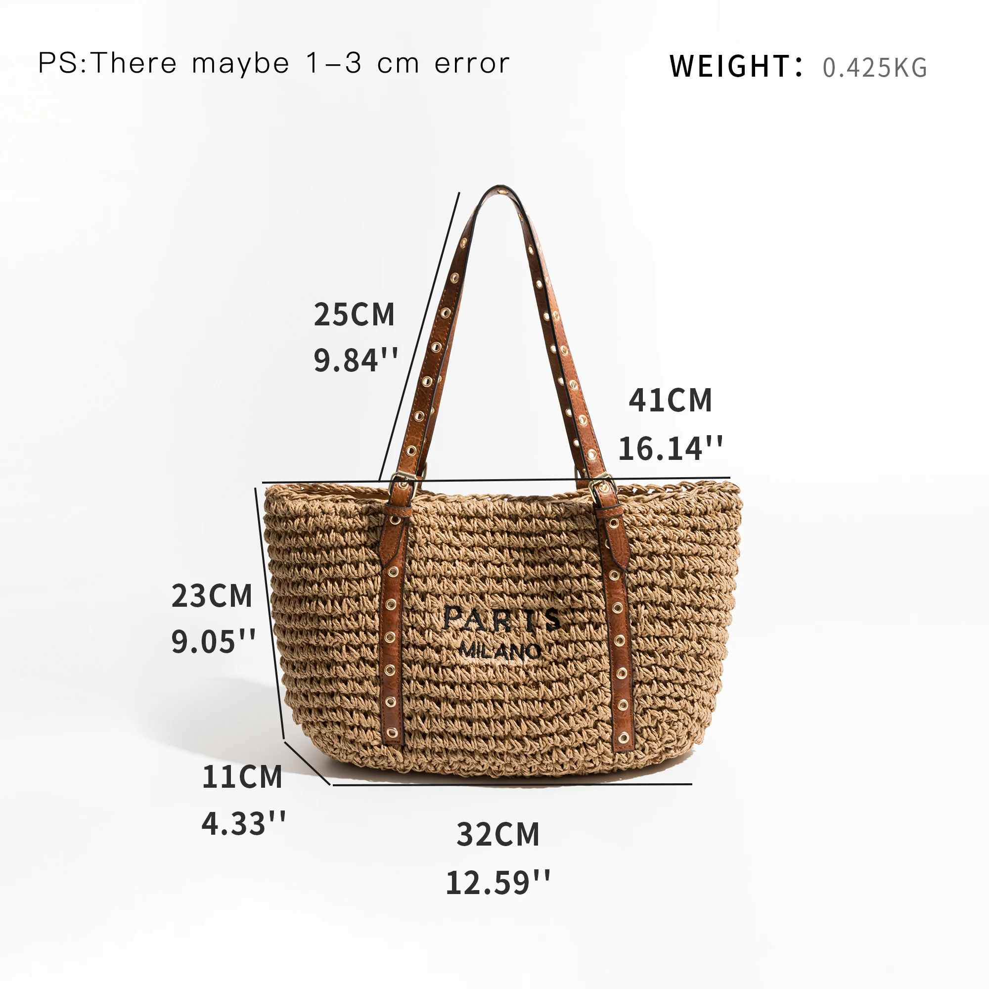 MABULA Rock Style Straw Woven Beach Tote Bag Brand Designer 2024 Summer Handwoven Travel Purse Big Shopping Handbag