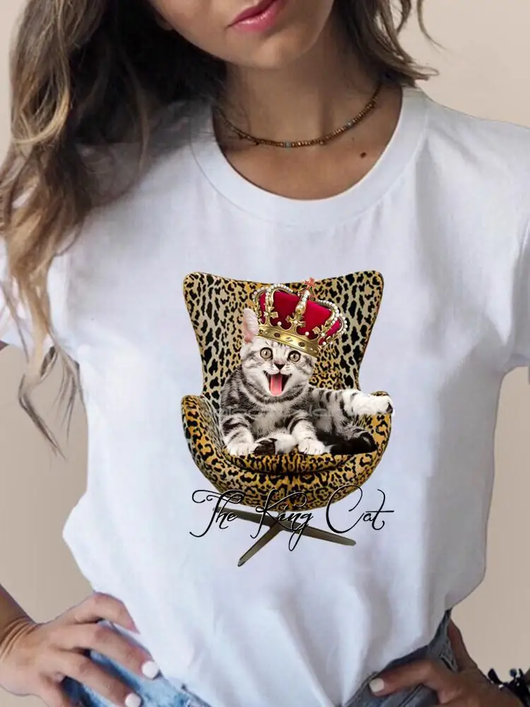 T-shirt graphique imprimé chat 3D pour femmes, vêtements à manches courtes, t-shirts d\'été pour femmes, mode mignonne, belle tendance