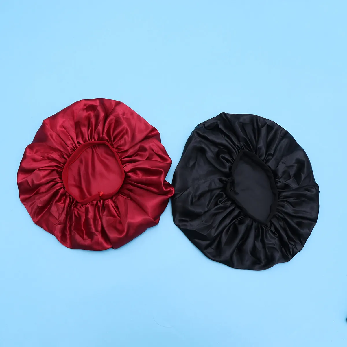 

2pcs Large Size Sleeping Cap For Women Night Hair Care Bonnet Soft Elastic For Makeup Wash Red Black