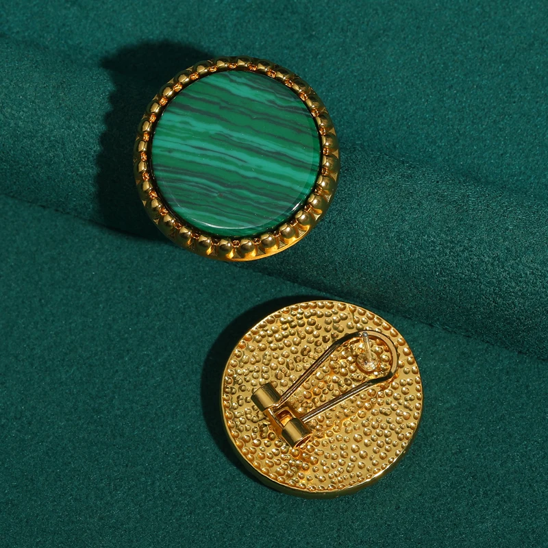 Round Green Stud Earring Vintage Malachite Natural Stone Antique Gold Color Jewelry For Girls Fashion Charm 2025 New Anniversary