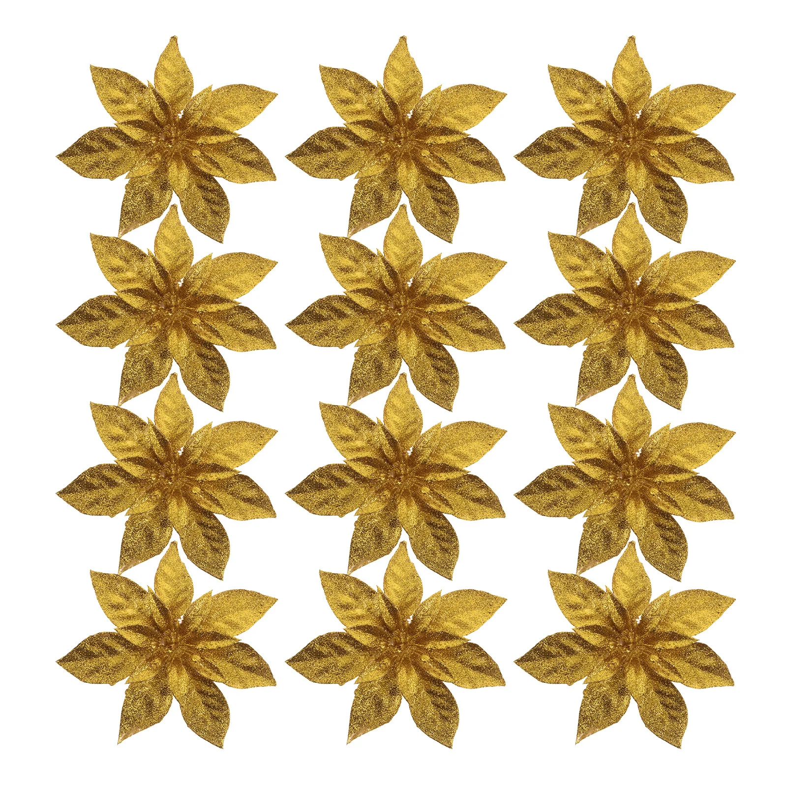 

12Pcs Glitter Poinsettia Artificial Flowers Gold Christmas Tree Wreath Garland Xmas Decorations Gold Artificial Flowers