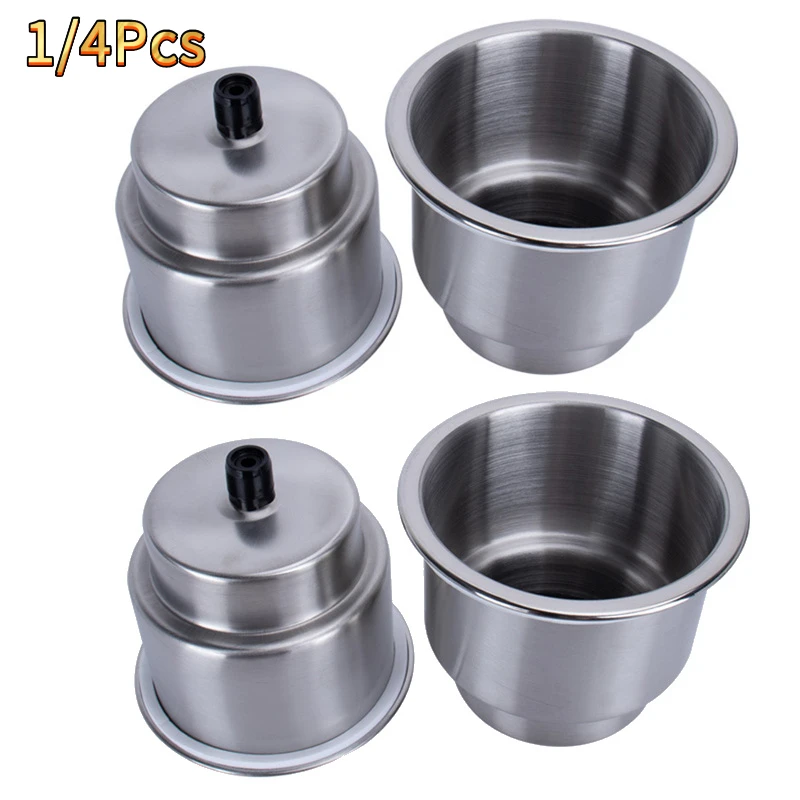 1/4Pcs Stainless Steel Marine Boat Recessed Cup Shape Drink Bottle Holder Base with Drain for Ship RV Camper Accessories