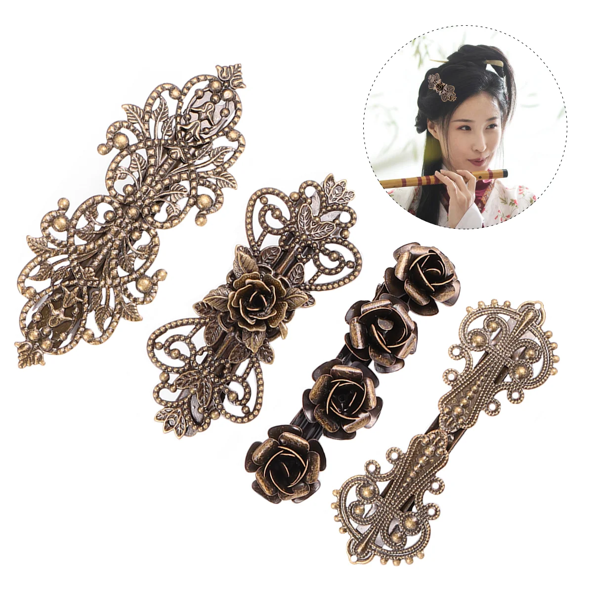 

4 Pcs Vintage Hairpin Girl Accessories Headdress European Style Copper Bride Clip