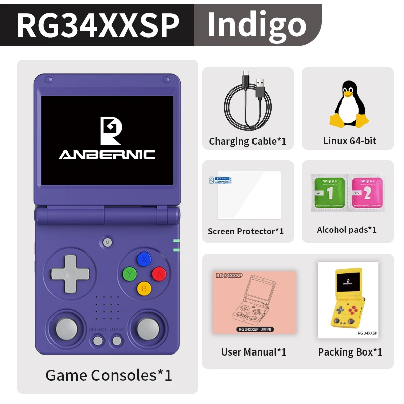 ANBERNIC RG34XXSP Flip Handheld Console 3.4'' IPS Screen Linux 64