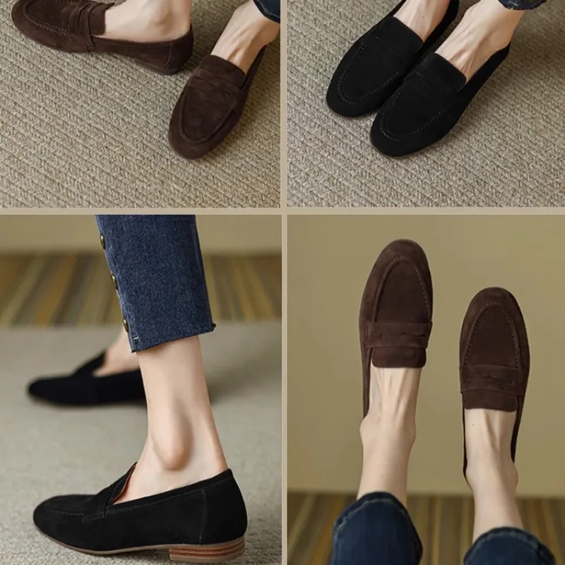 موضة الانزلاق على المتسكعون النساء جلد طبيعي عادية شقة وحيد جولة تو أوكسفورد الإناث تنفس أحذية من الجلد الشباب