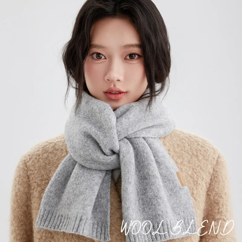 الصلبة اللون وشاح من الصوف المرأة الخريف والشتاء كبار الشعور أزياء بسيطة متعددة الاستخدامات سميكة الدافئة النسخة الكورية محبوك