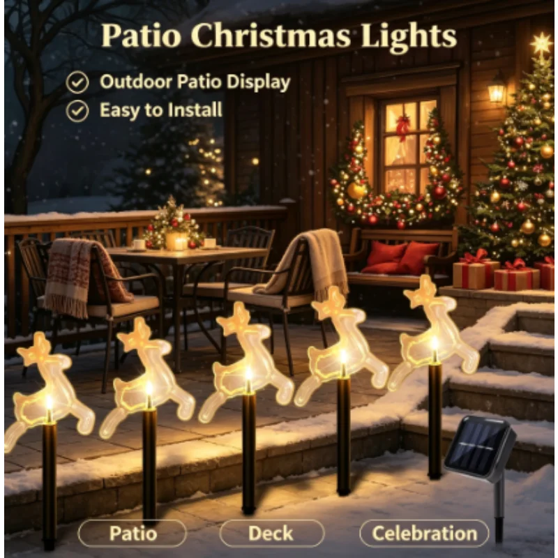 Yard Stake Light 5 Pcs Set Star Snowflake Bell Xmas Tree Shape 8 Modes Christmas Outdoor for Garden Path Patio Lawn Decoration