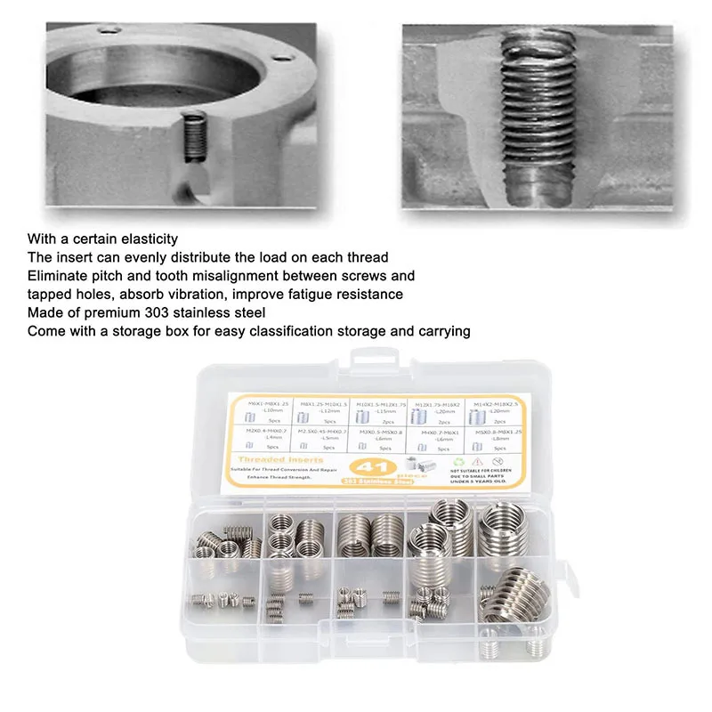 41Pcs Internal External Thread Adapter Nuts Assortment Kit, M2-M14 Stainless Steel Thread Reducer Bushing