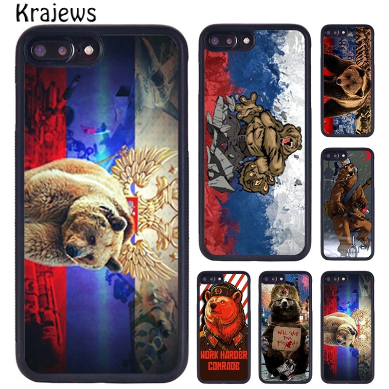 Krajews Russian Bear Flag Moscow Rubber Phone Case For iPhone 16 15 14 XR XS 11 12 mini 13 Pro MAX Plus cover coque