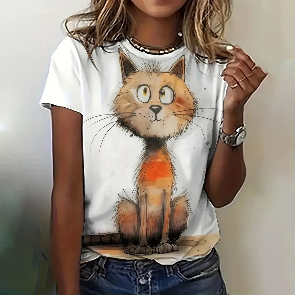 الكلب القط الحيوان ثلاثية الأبعاد طباعة تي شيرت المرأة الشارع الشهير عادية كم قصير تي شيرت س الرقبة تيز Harajuku Y2K بلايز الملابس النسائية