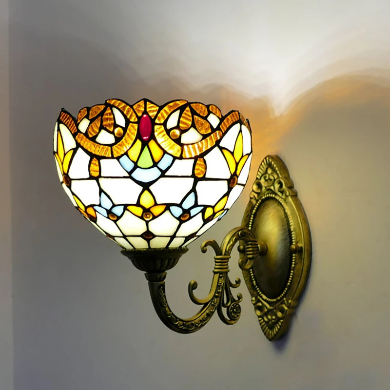 

Retro Tiffany Stained Glas Wall Lamp Stair Bedroom Living Room Corridor Mediterranean Style Wall Lamps Room Decor