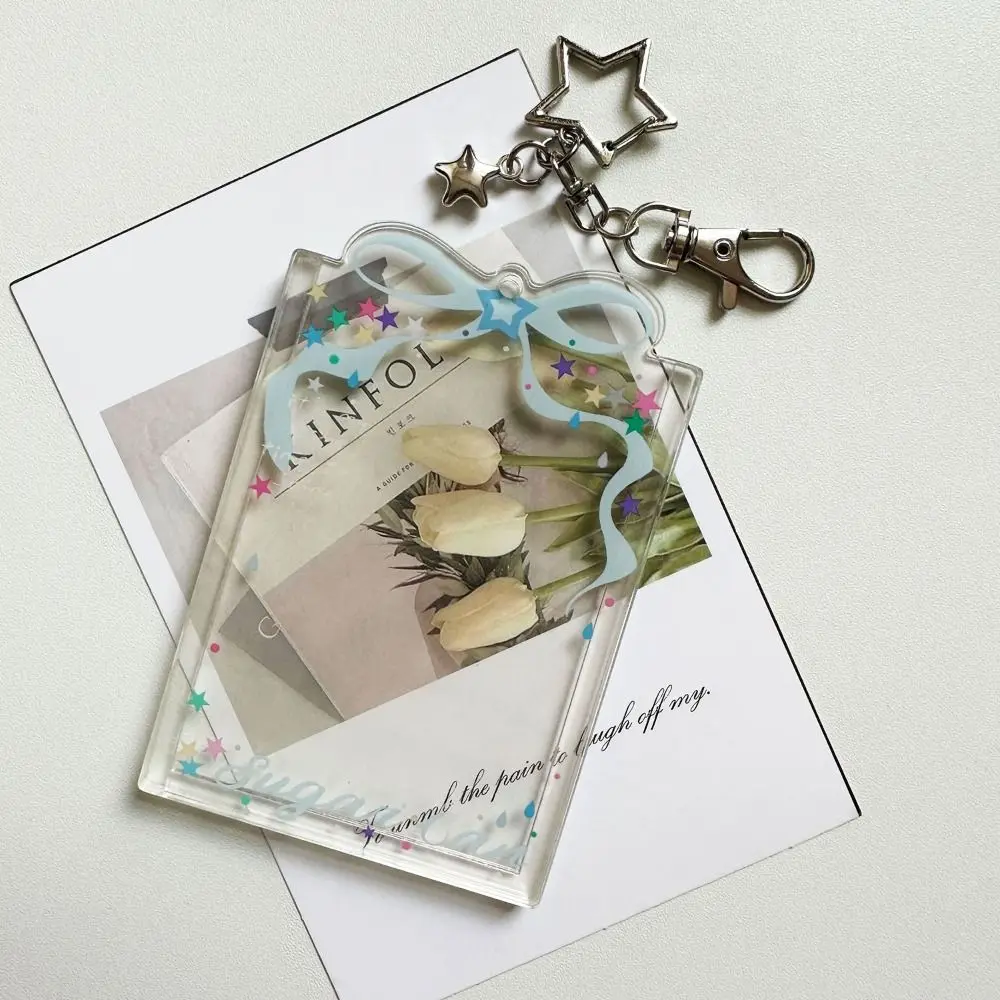 Multifunctional Acrylic Photocard Holder Clear 3-inch Photo Storage Photo Card Case Star Bow Design Cards Sleeve Keychain