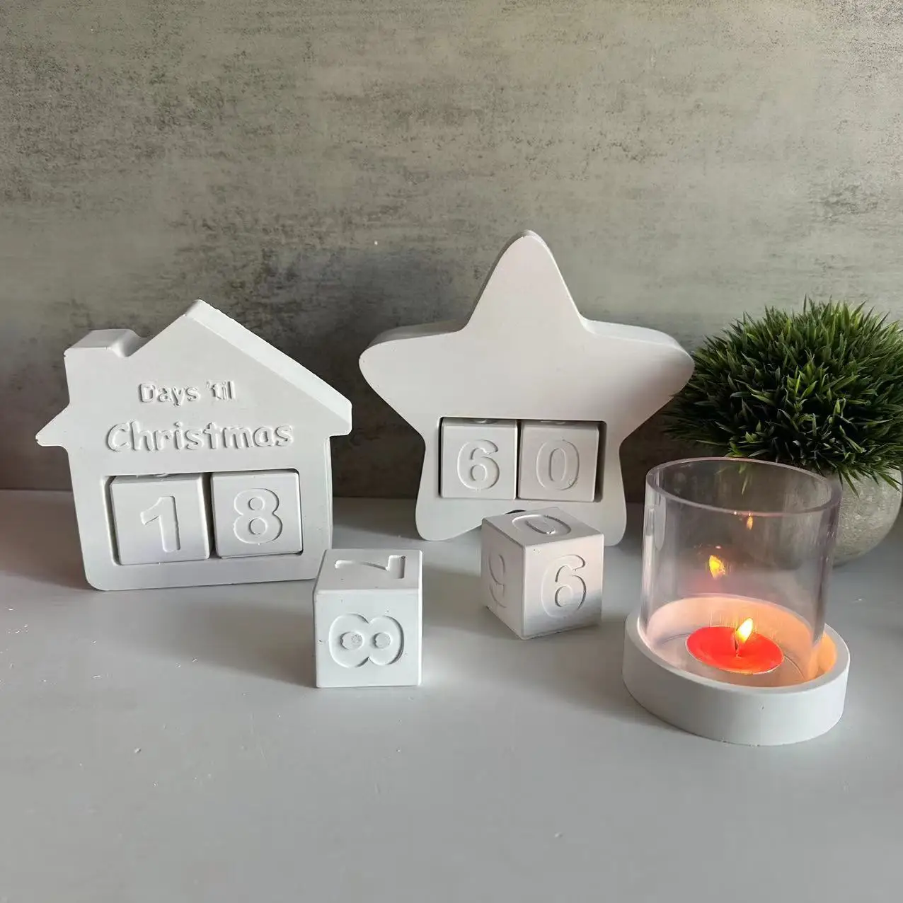 

Christmas Countdown Calendar Ornaments Silicone Mold Date Dice Star House Decoration Mold Countdown Casting Plaster Mould