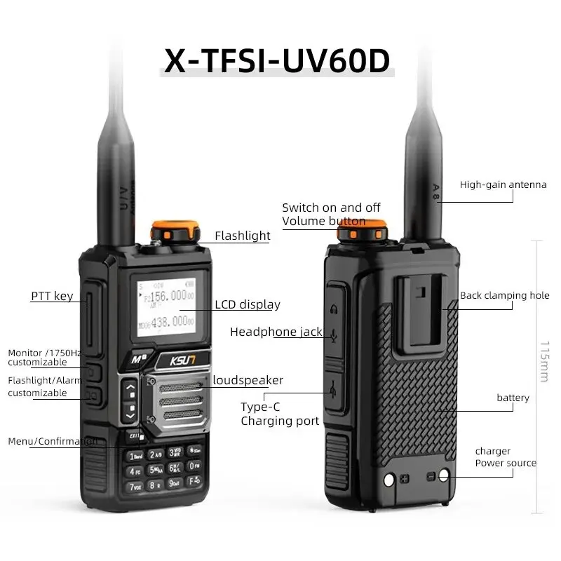 KSUT Airband Receiver Radio 5 Watt Walkie Talkie Professional Long Range Portable Rechargeable Uhf Vhf NOAA Walkie Talkie UV60D