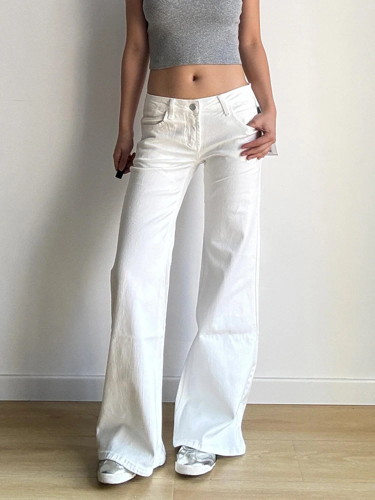 

White Low Waist Bell Bottom Jeans Women's Spring Autumn 2024 New Style Slimming Ankle Length Hoof Pants