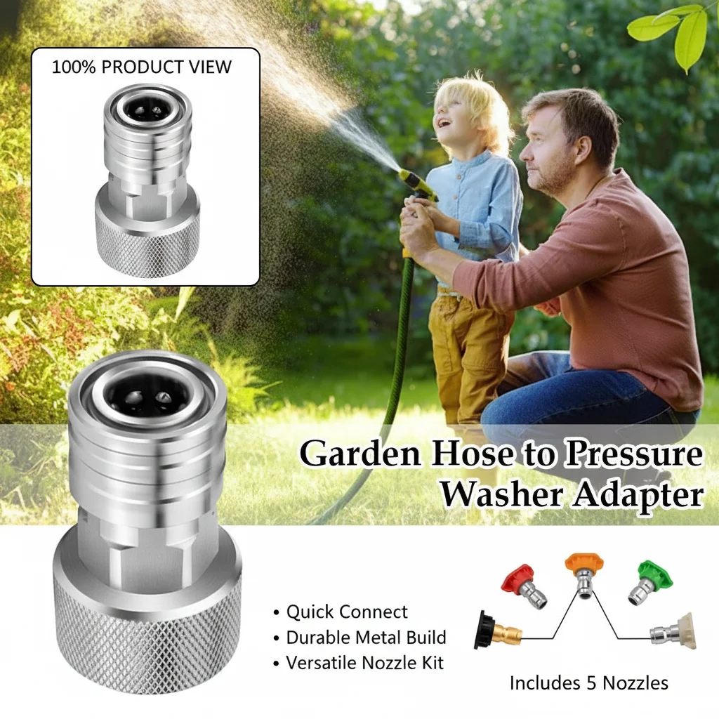 Garden Hose to Pressure Washer Adapter 3/4 GHT to 1/4 Quick Connect Convert Water Hose to Power Washer Connector Stainless Steel