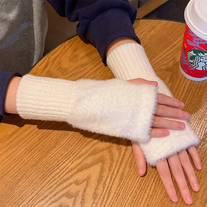 Gemütliche fingerlose Damenhandschuhe, weich, warm, stilvoll, Winterhandschuhe, reinweiß, handwaschbar, perfekt für Freizeitkleidung bei kaltem Wetter