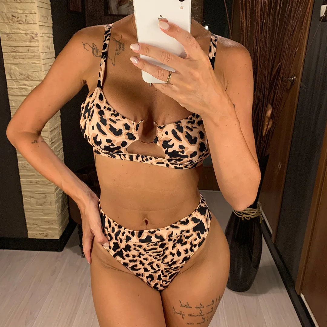 NEUER Leoparden-Badeanzug, hochtaillierter Bikini, Damen-Badebekleidung, zweiteiliges Bikini-Set, Badeanzug mit Schlangenmuster, Badebekleidung, V1712 – Detail 10