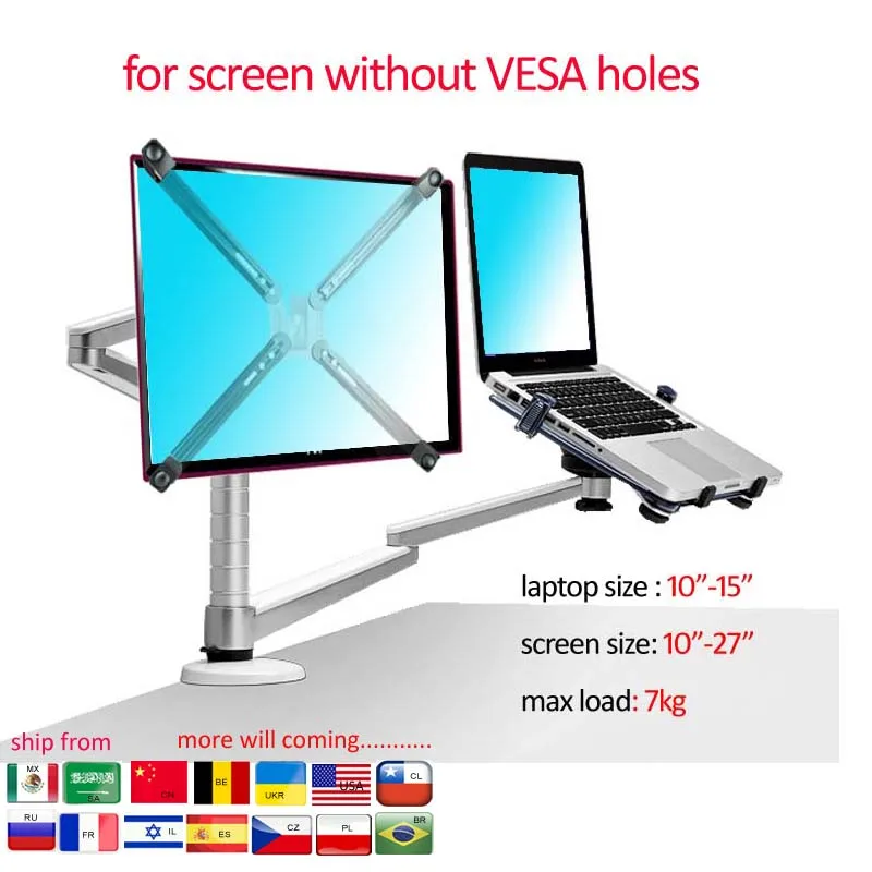 OA-7X Multimedia Desktop Dual Arm 27inch LCD Monior Holder+ Laptop Holder Stand Table Full Motion Dual Monitor Mount Arm Stand