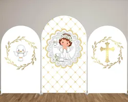 Mehofond Mi Bautizo Arch Background Cover Dove Golden Cross Decor Baby Shower Newborn First Communion Chiara 2-sided Backdrops