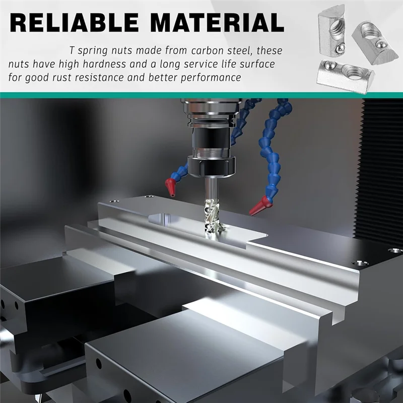 

ABJI-European Standard M8 T Nut 100 Pcs 4040 Series Silver Threaded Spring Carbon Steel T Nuts- Half Roll