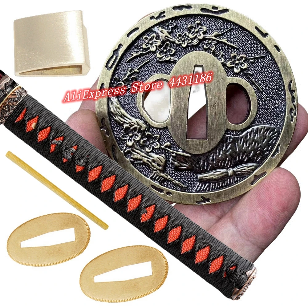 Real Katana/Wakizashi Japanese Samurai Sword Set Fittings Alloy Tsuba+Menuki+Fuchi+Kashira+Habaki+Seppa+Handle Quality Accessory