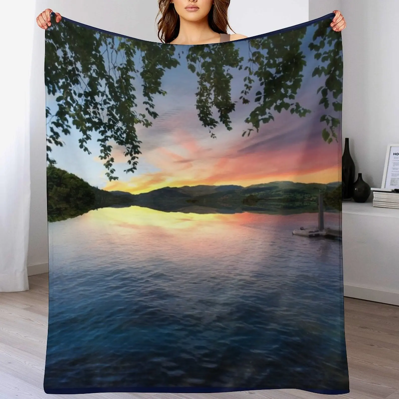 

Bowness on Windermere Sunset Throw Blanket Air Conditioner Soft Blanket for Office Home