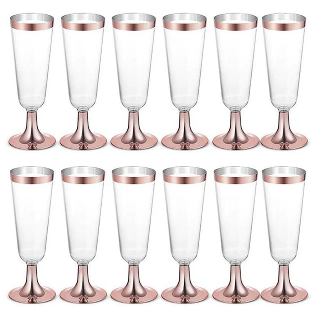 Wedding Champagne Flute Disposable Plastic Wedding Cup Champagne Glass Drinking Utensils for Party-Rose Gold