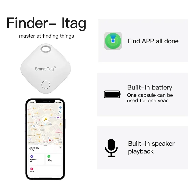 Smart Bluetooth-compatible GPS Tracker for Air Itag Via IOS Find My App to Locate Card Wallet iPad Keys Kids Dog Anti-lost Alarm