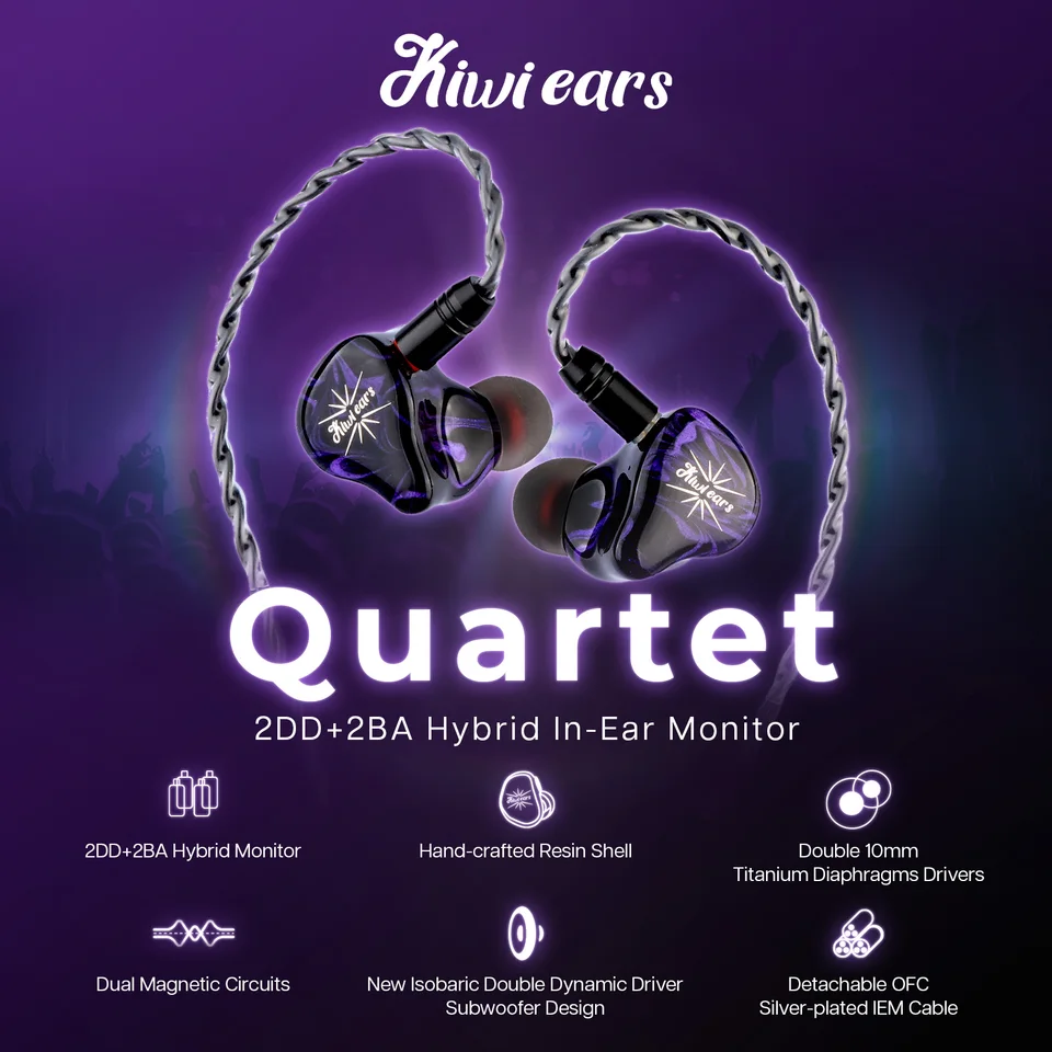 Linsoul Kiwi Ears Quartet 2DD+2BA Hybrid In-Ear Monitor 10mm