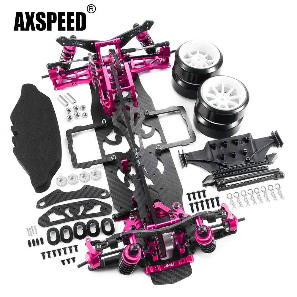 AXSPEED Metal & Carbon Fiber & Plastic Frame Kit Wheel Rims Shock Absorbers for Sakura D4 AWD 4WD 1/10 RC Drift Car Model Parts