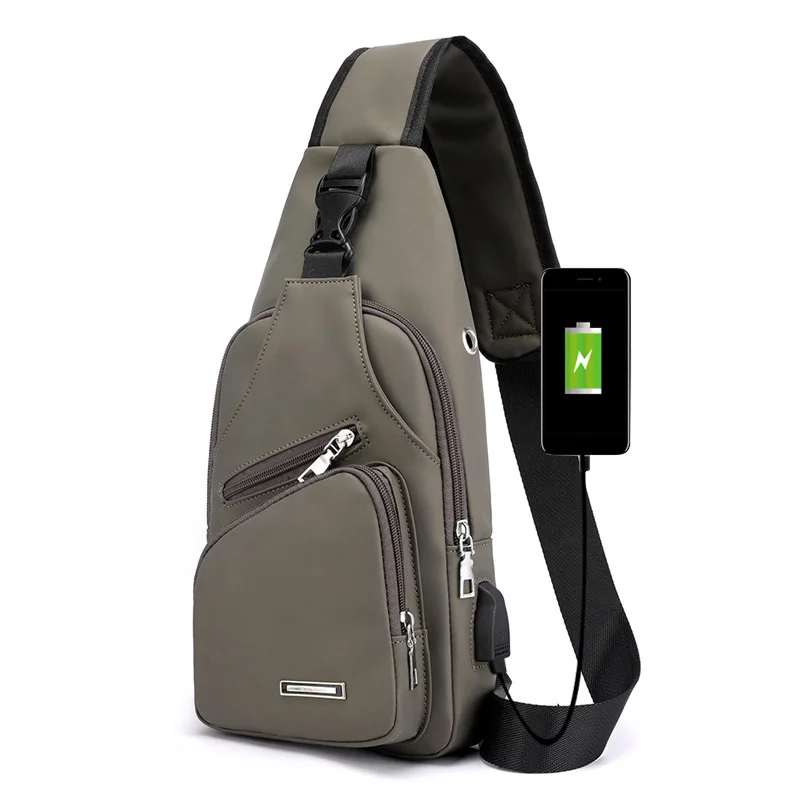 Men Anti Theft Chest Bag Shoulder Bags Short Trip Messengers Bags Men\'s Leather Sling Pack USB Charging Crossbody Package School