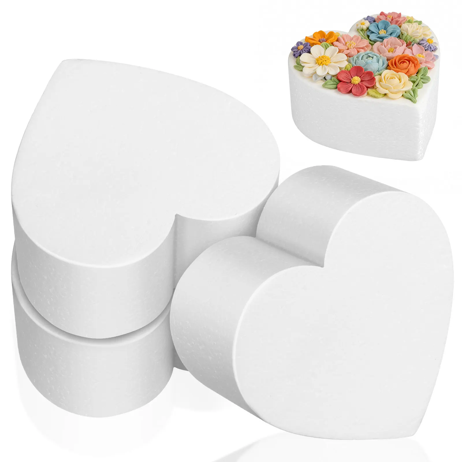 3Pcs Lightweight Foam Heart Cake Dummies Baking Practicing Tool for Cake Display Wedding Decor DIY Fondant Icing Flower