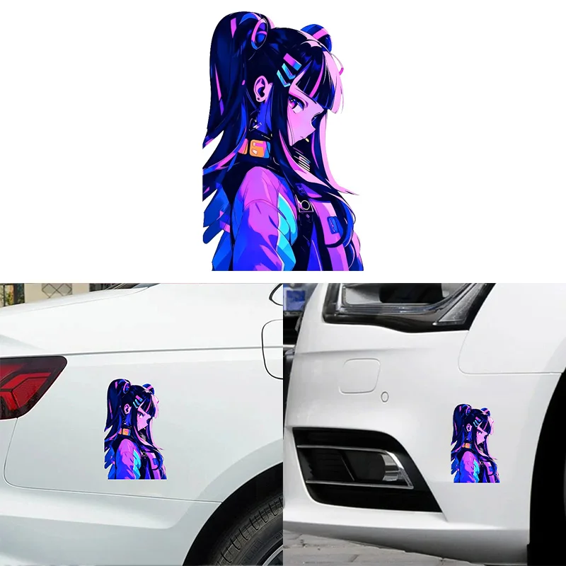 Neon Cyberpunk Anime Girl Vinyl Car Sticker Waterproof JDM Decal for Car Window Motorcycle Helmet Laptop Luggage Decor