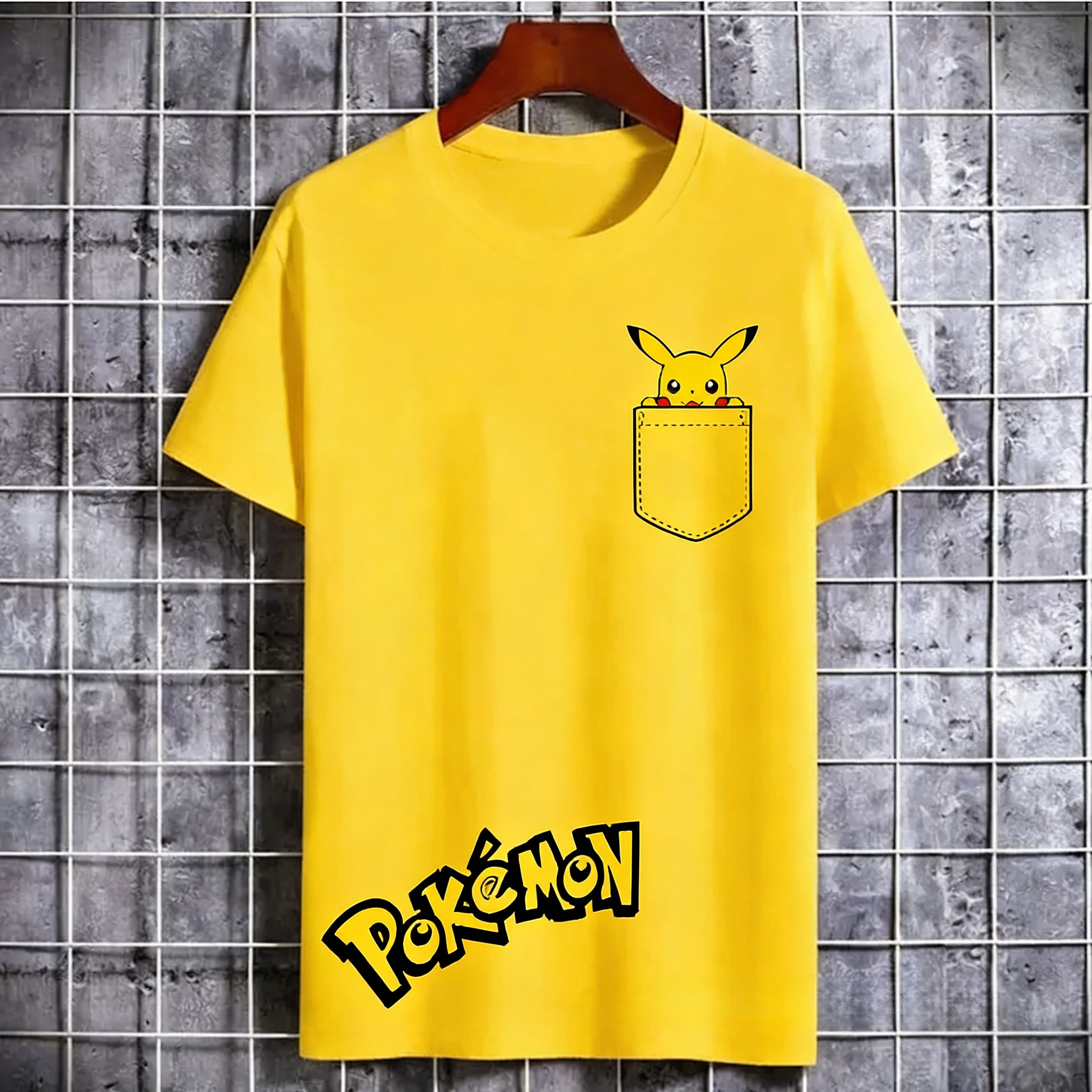 

2026 Summer Pokémon Anime Pikachu 100% Pure Cotton Printed T-shirt Kids/Men Harajuku Loose Casual Versatile Short-sleeved Top