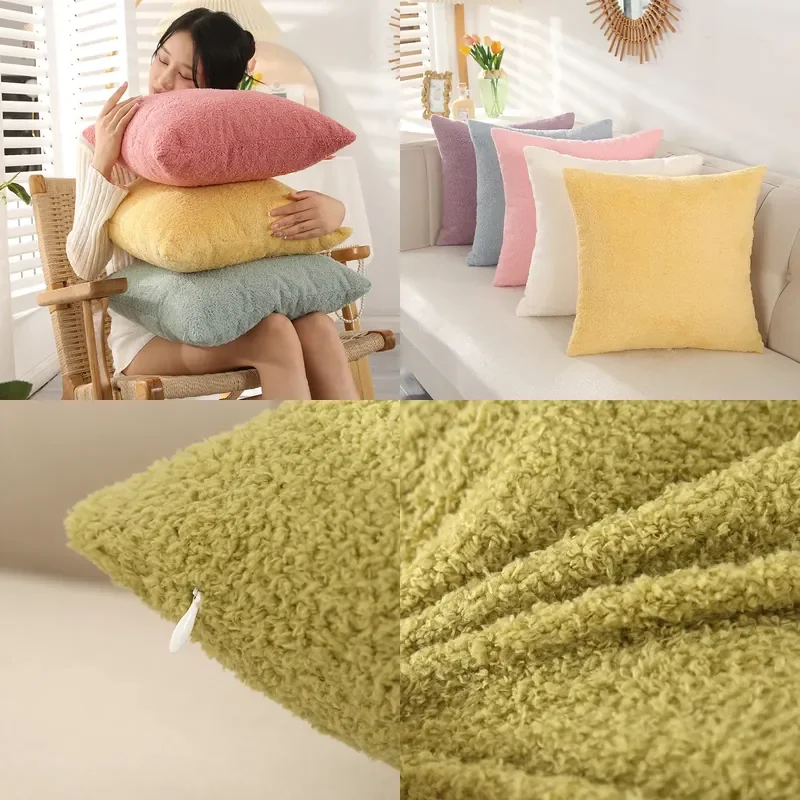 Thickened throw pillow living room sofa by pillowcase cushion teddy velvet warm office nap pillow car waist back