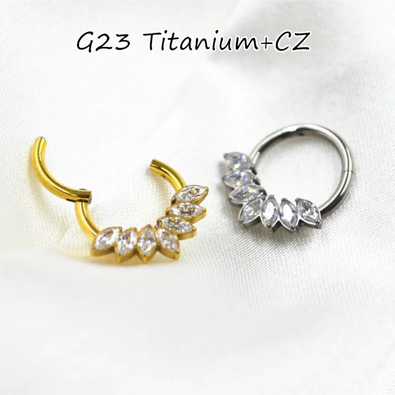 

10pcs G23 F136 Titanium F136 CZ GemNose Hoop Septum Clicker Ring Earring Ear Tragus Helix Diath Cartilage 16Gx8mm Body Piercing