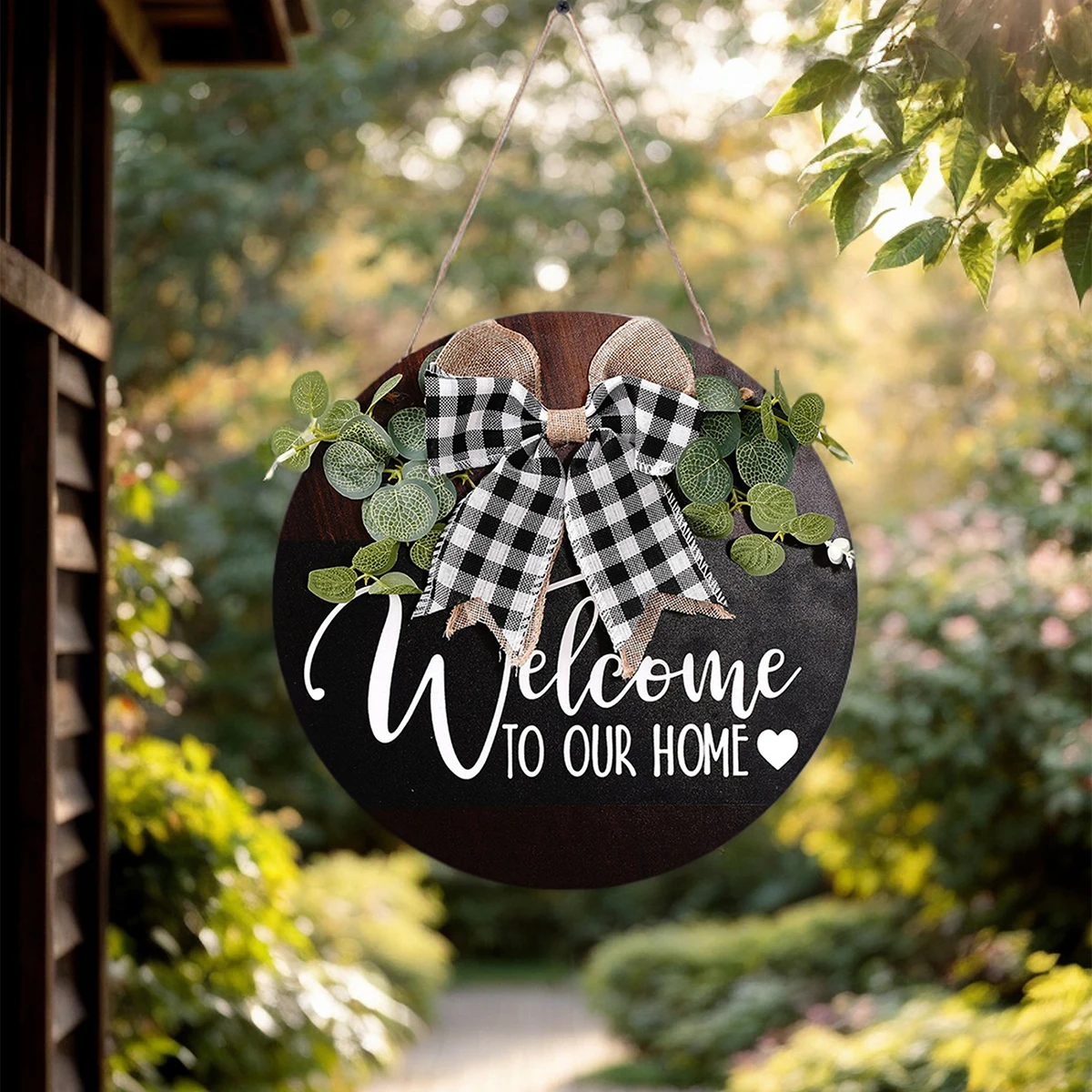 1PC, Modern Creative Solid Wood Material Circular Welcome Sign, Christmas Decorative Front Door Wooden Plaque