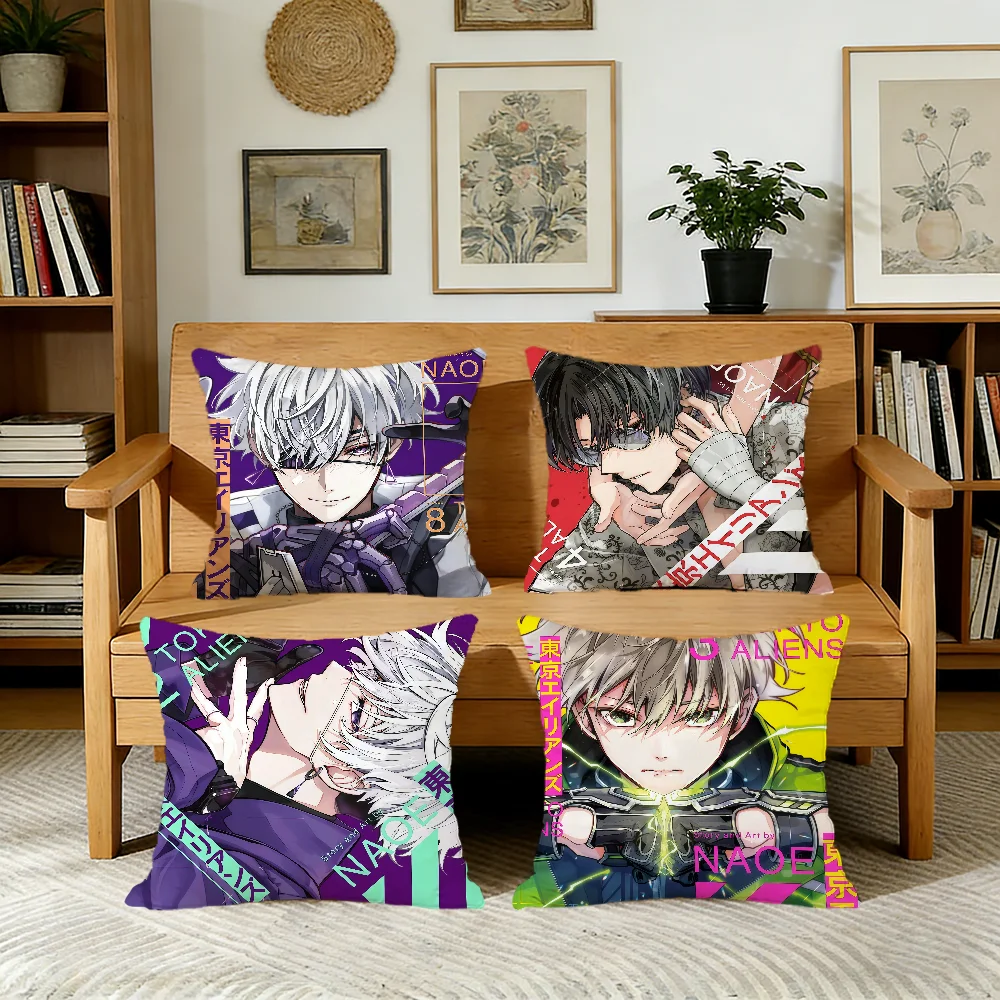 Anime T-tokyo cute A-Aliens cushion cover For Pillow Printing Sofa Decoration Home Car Room Coffee Shop Office Nordic Simplicity