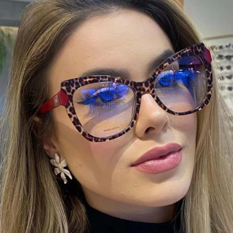 Trend Cat Eye Anti Blaues Licht Gläser Frauen TR90 Komfortable Rot Leopard Brillen Rahmen Retro Frühling Scharnier Optische Brillen